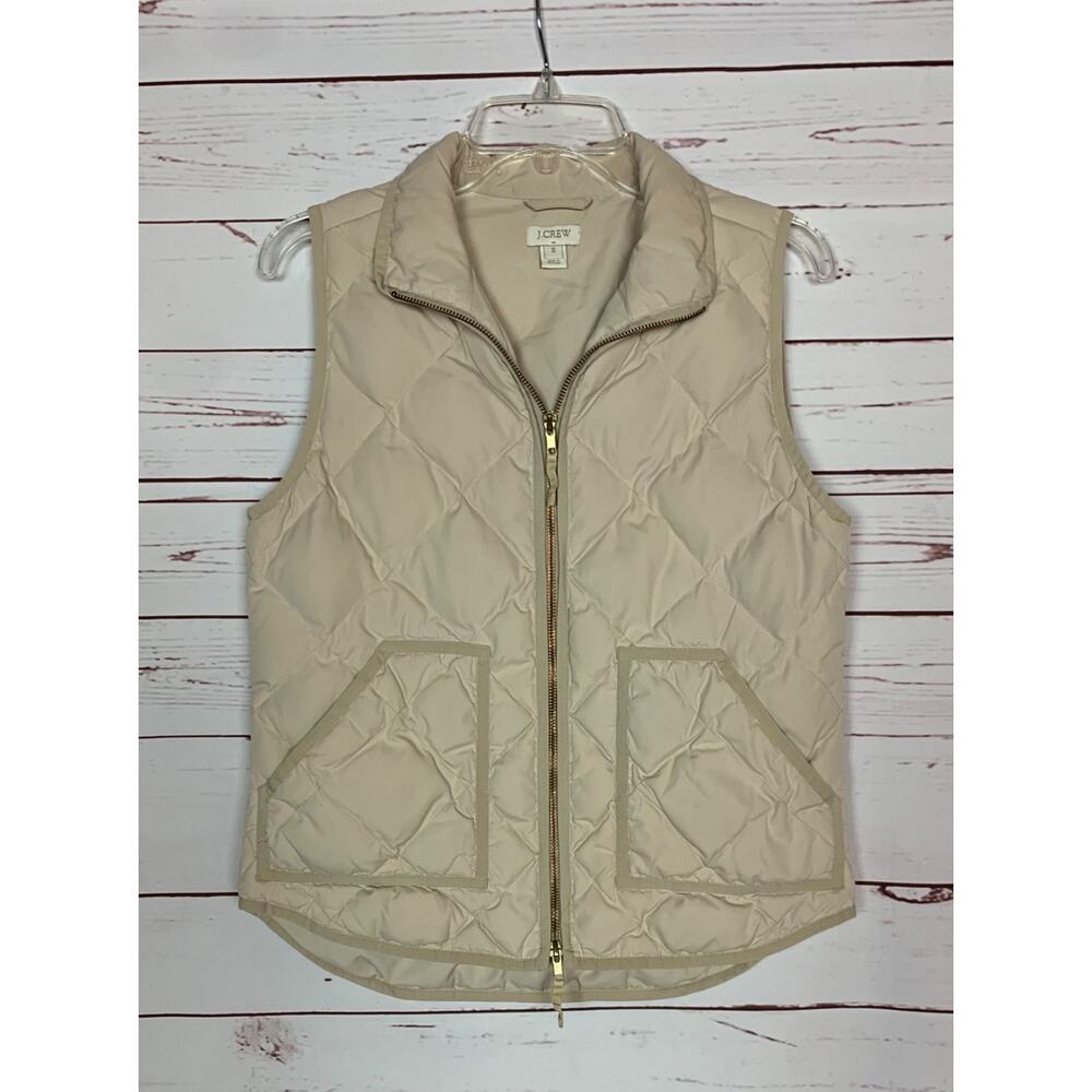 J.Crew Women's S Small Beige Ivory Neutral Down Filled Quilted Winter Zip Vest